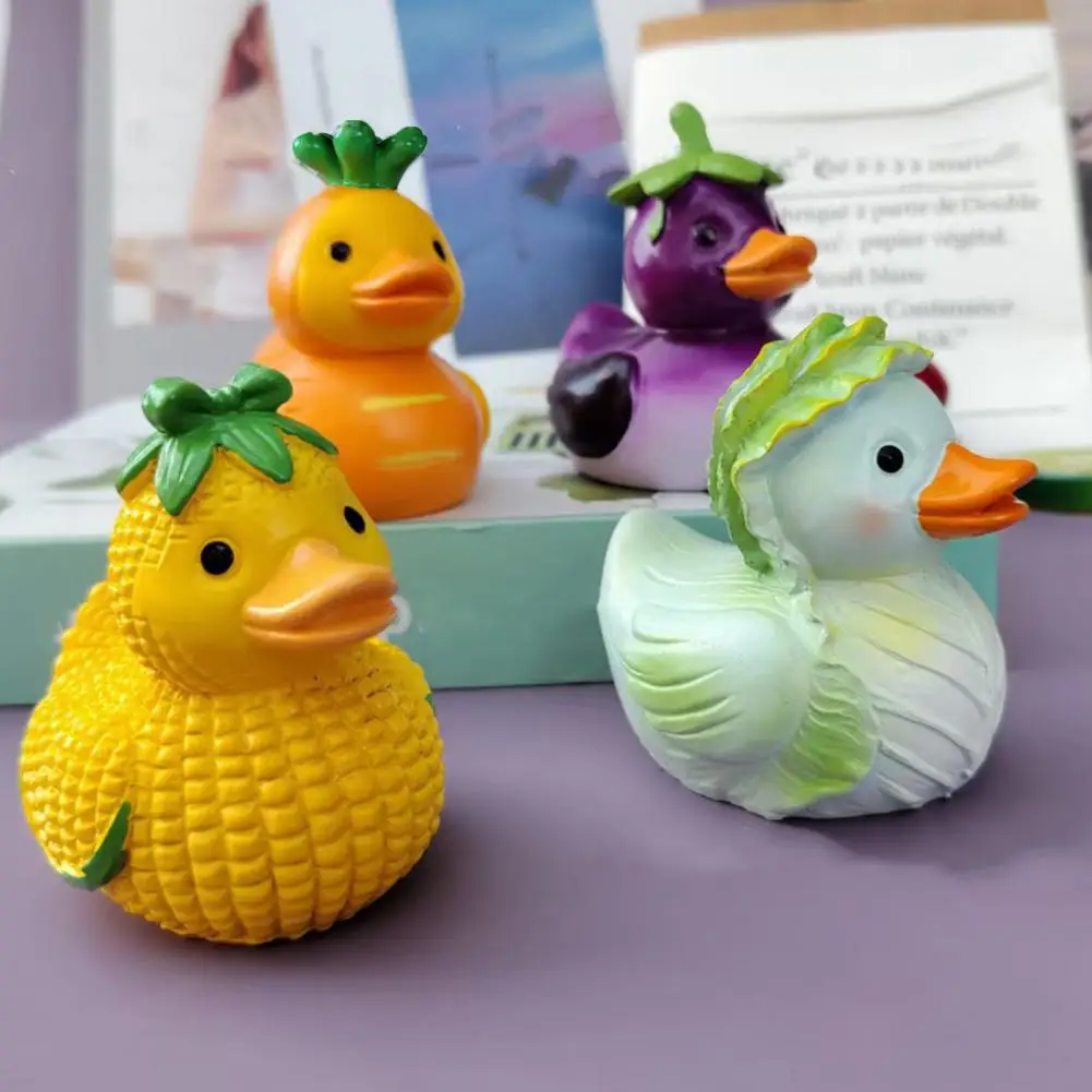 Resin Duck Statue Vegetable Duck Ornament Whimsical Vegetable Duck Resin Figurine Cartoon Corn Carrot Eggplant Cabbage for Home