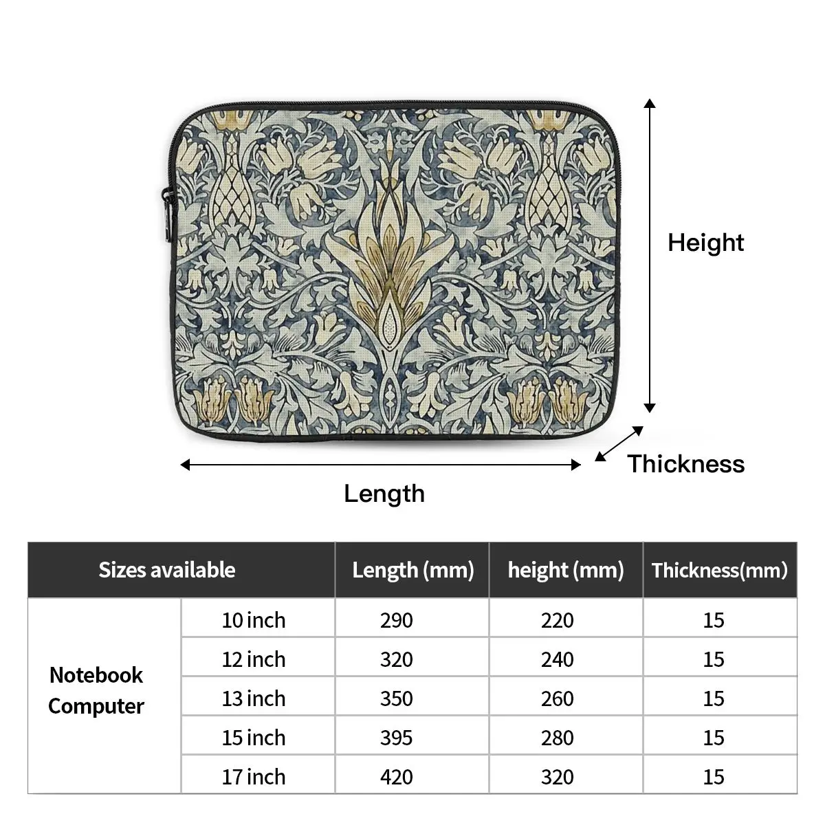 William Morris Snakeshead Pattern Notebook Laptop Bag Pouch 10 12 13 15 17 Inch For Macbook Air Pro Tablet Shockproof Case Bag