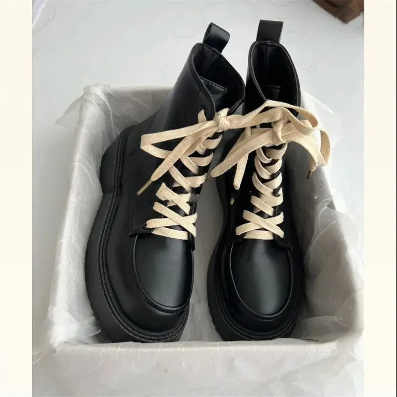 Black Platform Boots Female Women Shoes Korean Fashion Autumn Winter 2023 Vintage Gothic Punk Leather Harajuku Footwear