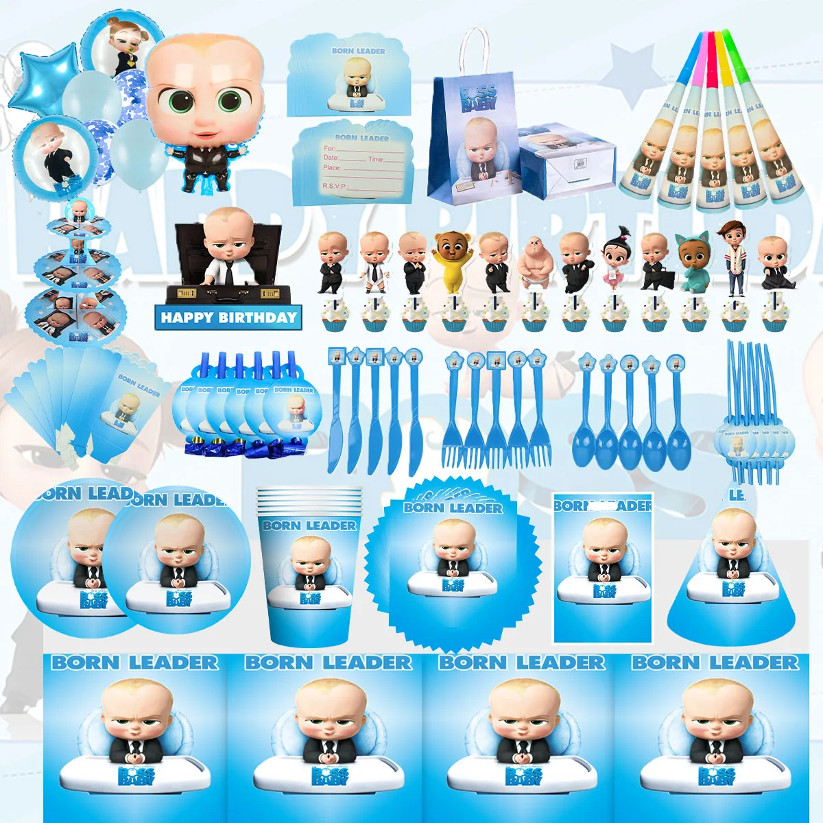 【セール中】漫画ブルーボス誕生日パーティーの装飾使い捨て食器カッププレート風船バナーベビーシャワー用品背景ギフト
