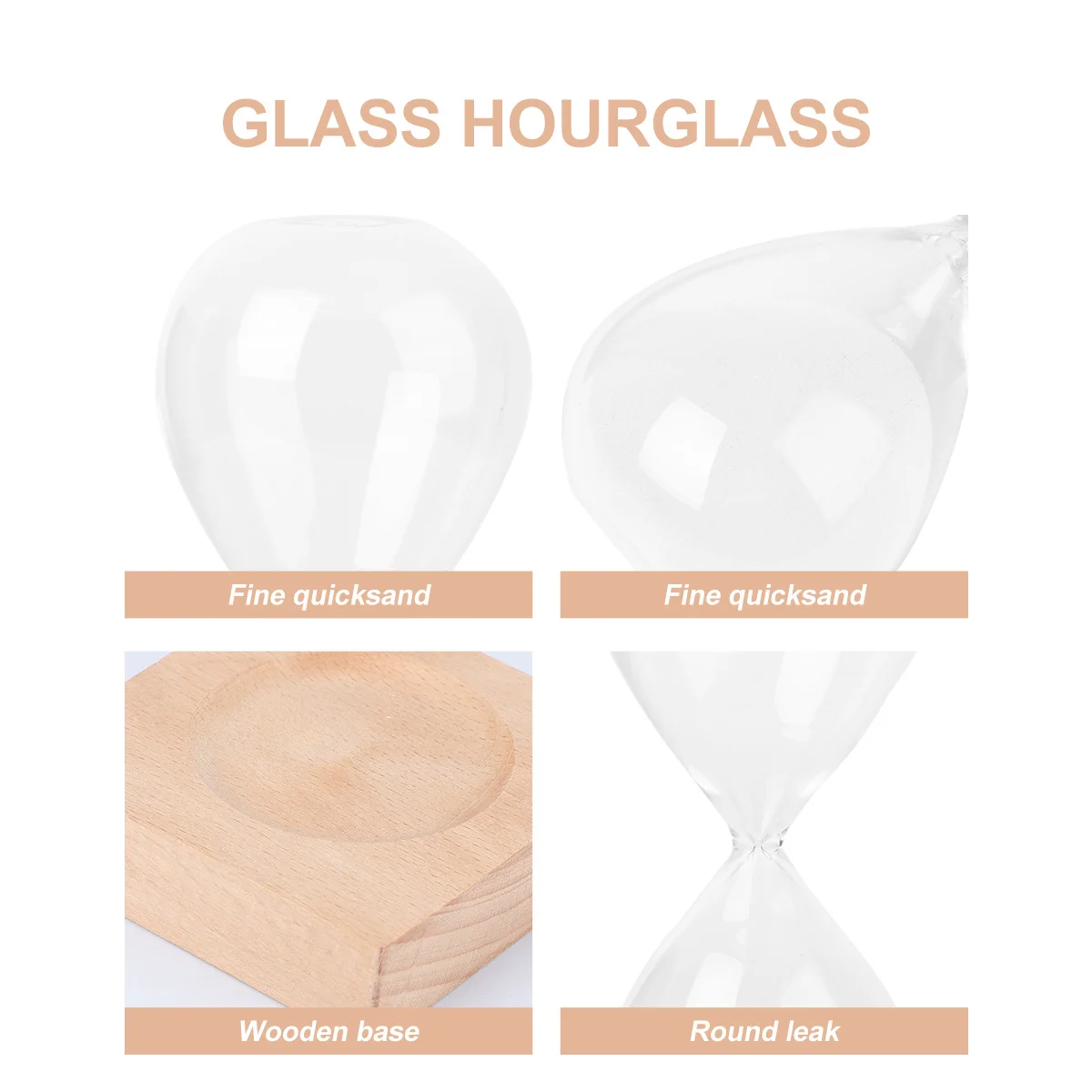 

Glass Hourglass Timer Transparent Desktop Sandglass For Kids Learning Yoga Decorative Tabletop Hourglass Wooden Base