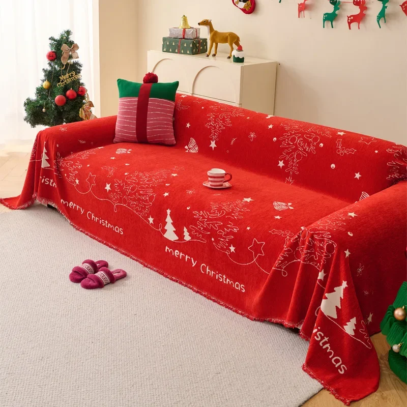 1PC Christmas Sofa Towel New Autumn and Winter Holiday Atmosphere Sofa Cushion All-inclusive Cover Cloth Home Textile