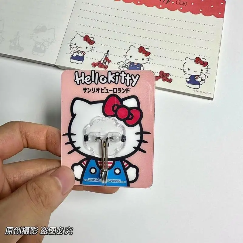 Cute Hello Kitty New Kawaii Strong Hook Girl Heart Dormitory No Wall Decoration Storage Perforated Adhesive Hook Gifts for Kids