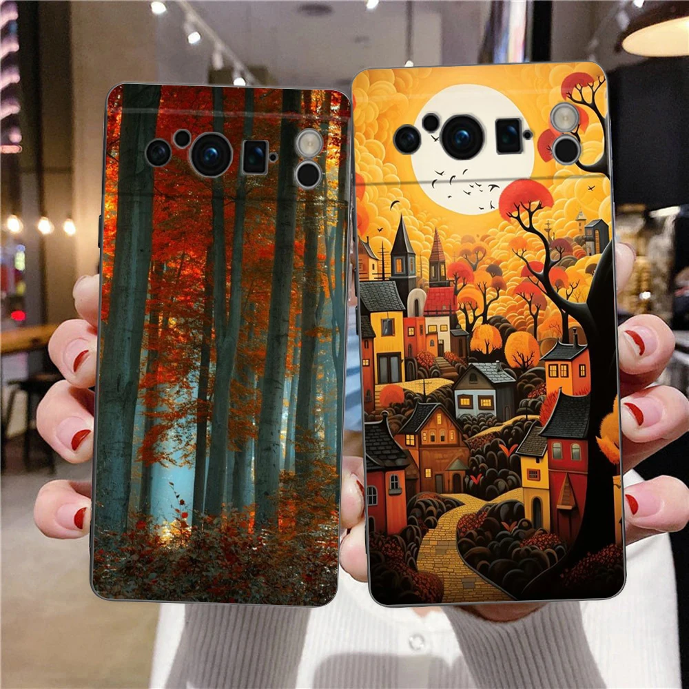 Hand Painted Forest House Phone Case Cover for Google Pixel 9 8 7 6 7A 6A Pro 5G Shockproof Silicone Soft 8 Pro 5G Shell Capas