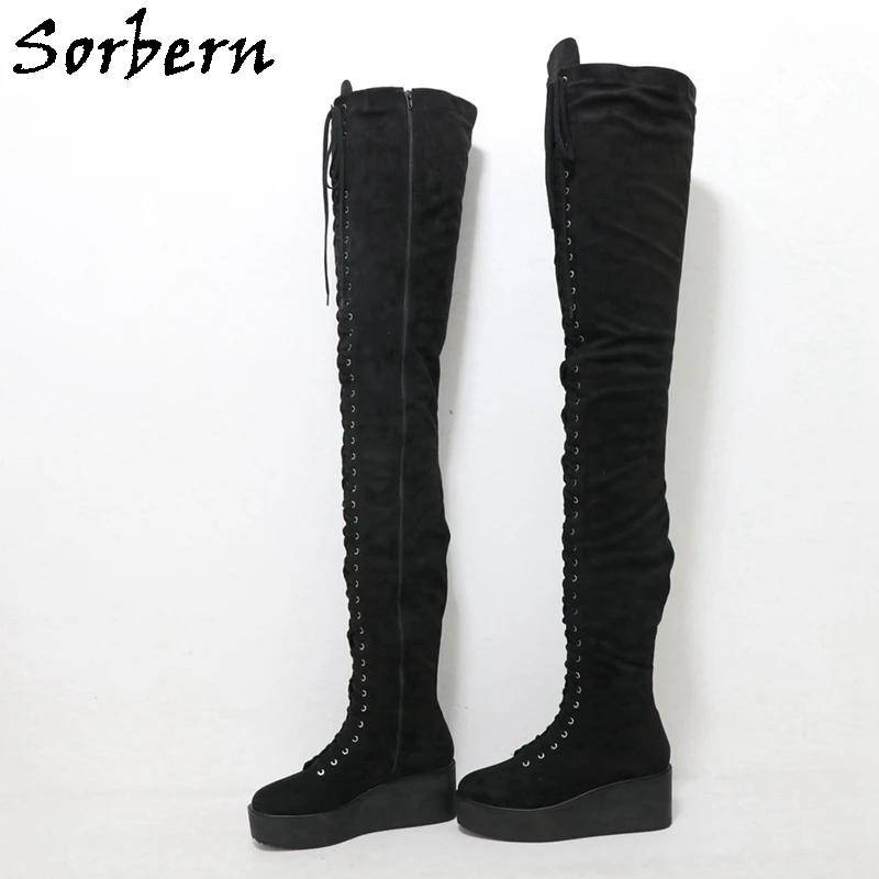 

Sorbern Unisex Wedge Long Boots Women 99Cm High Heel Crossdresser Drag Queen Fetish Super Boots Round Toe Flatform Shoes