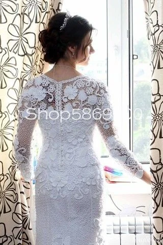 Illusion Long Sleeve Mermaid Wedding Dresses Irish Crochet Lace Floral Bohemian Garden Square Neck Bridal Gown robes