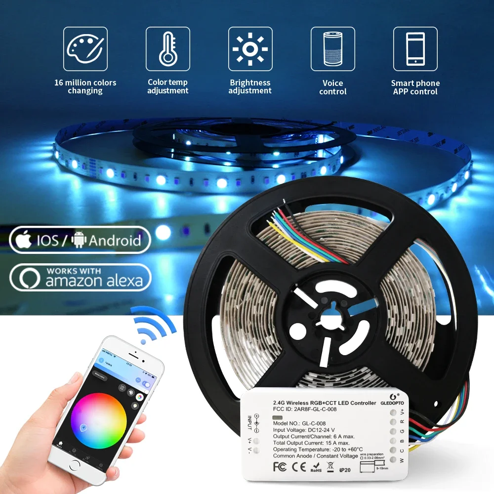 Zigbee LED Strip Light Work with Alexa Echo Plus RGB RGBW RGBCCT Warm White 24V Zigbee Controller Smart Phone Control LED Light