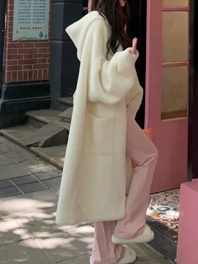 

Cardigan for Women Autumn Winter New Lazy Breeze Hooded Long Sweaters Coat Fashion Loose Plush Clothing Sweater Cardigan XQ119