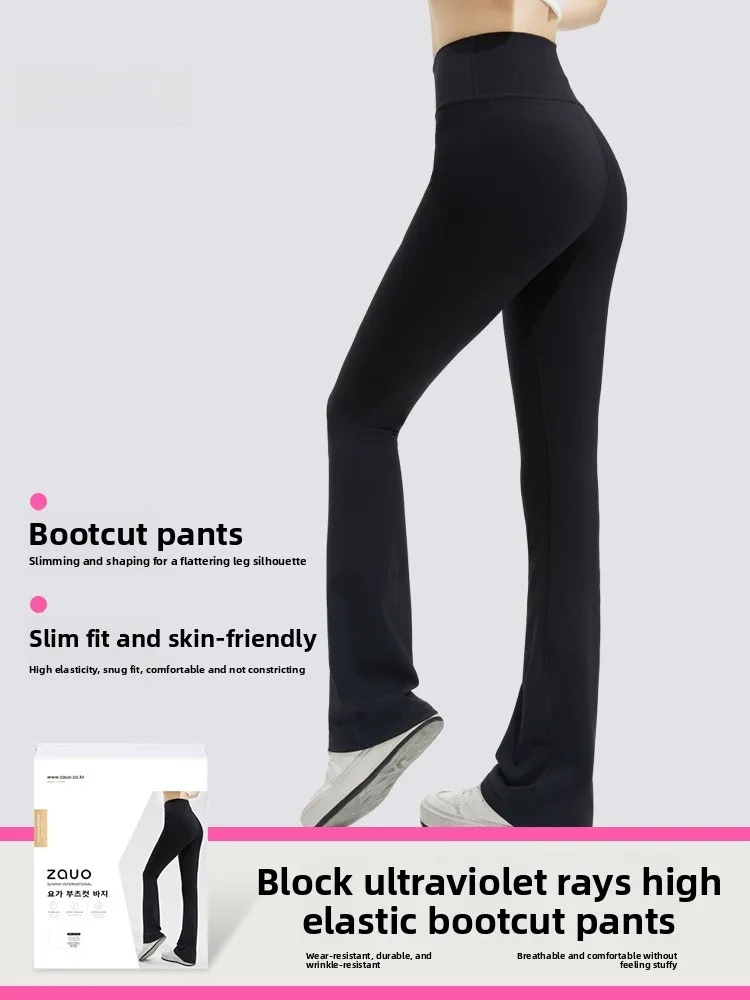 Legginsy do jogi z wysokim stanem damskie Bla Fitn modelujące brzuch, spodnie z efektem podnoszenia pośladków, wyszczuplające, wysoce elastyczne, dzwonkowe nogawki.