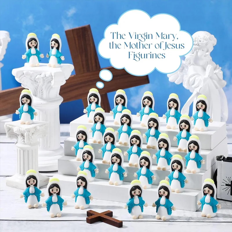 

10pcs Blue White PVC Virgin Mary Halo Ornaments Tabletop Decoration Baptism Christmas Easter Hanukkah Thanksgiving Party Gift