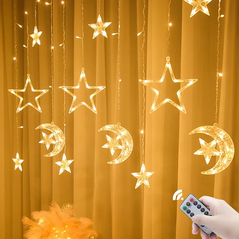 

Star Moon Led Curtain Garland String Light EID Mubarak Ramadan Decoration for Home 2024 Islam Muslim Event Party Christmas Decor