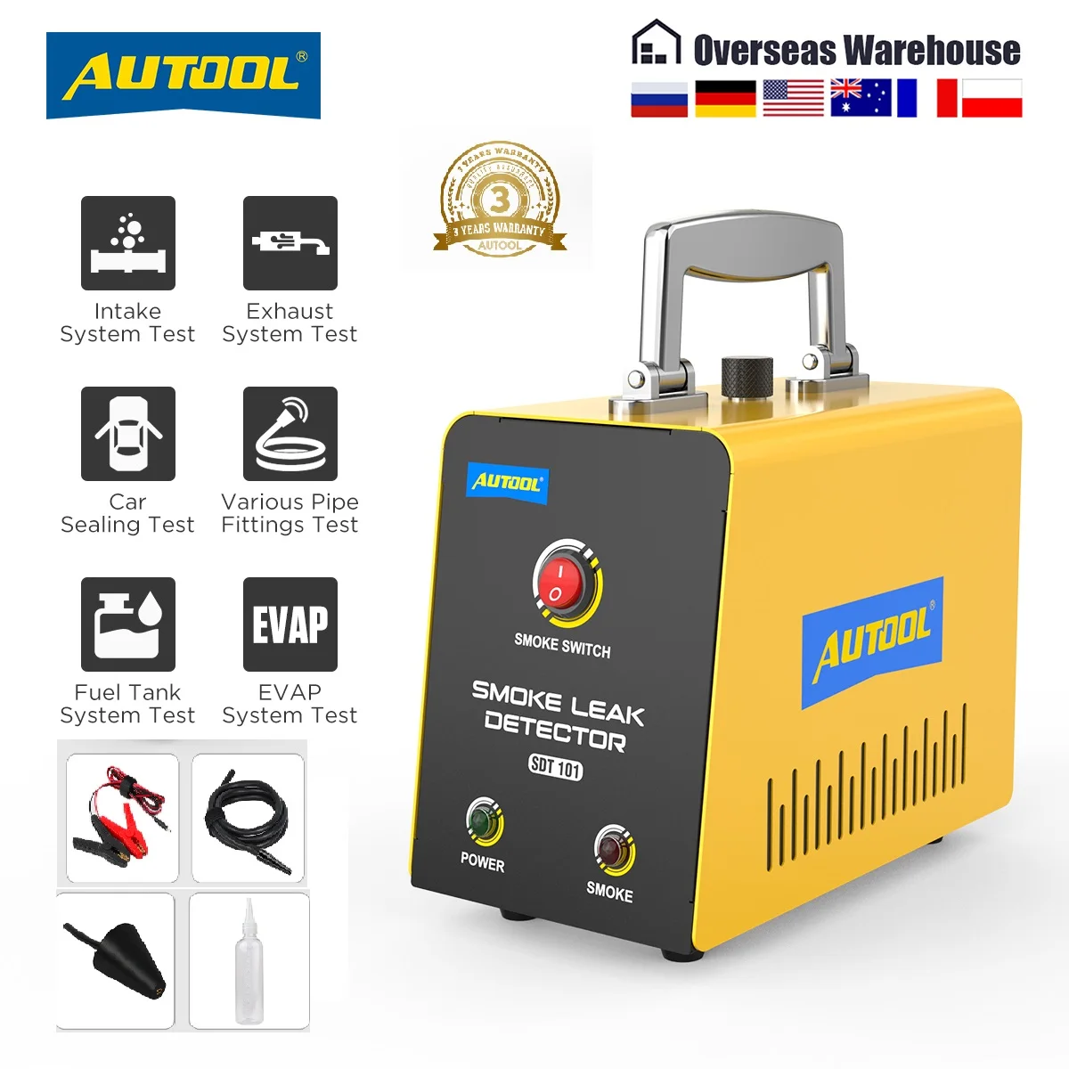 

SDT101 Smoke Machine Leak Detector 12V Automotive No Pump EVAP Vacuum Fuel Leakage Locator Oil Pipe Smoke Diagnostic Tester