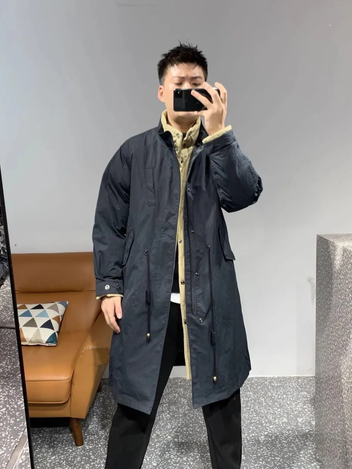 

Модная мужская куртка средней длины с воротником-стойкой, имитация двухслойности, теплая хлопковая верхняя одежда свободного кроя, универсальное корейское пальто