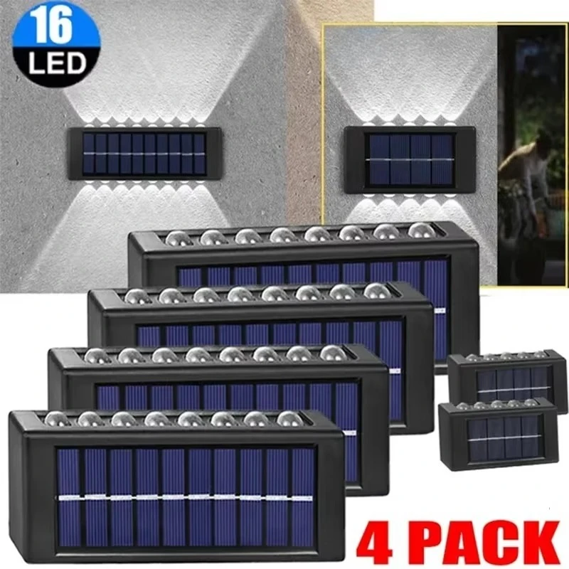 14/16 LED Solar Wall Lamp 1200mAh Outdoor Waterproof Up and Down Solar Lighting Light for Garden Fence Decoration Sunlight Light