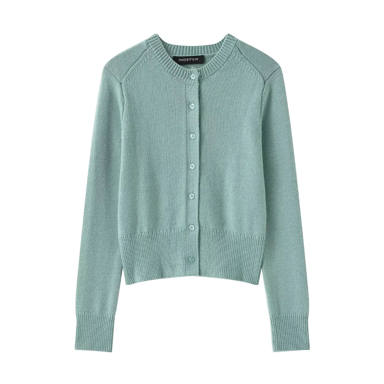 

Женское осеннее новое вязаное пальто на плоской подошве, модный однотонный однобортный вязаный свитер с длинными рукавами и круглым вырезом, кардиган