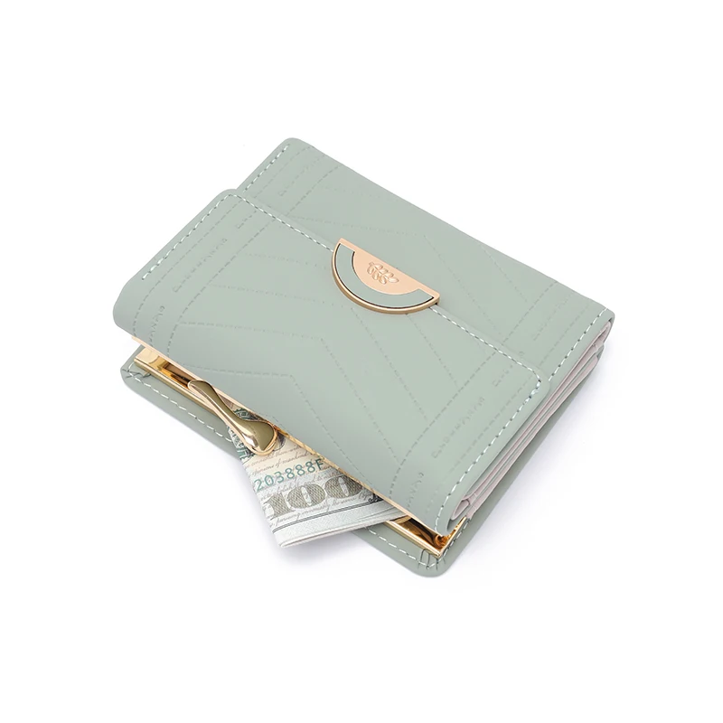 Autumn and winter new women\'s short wallet Korean PU high texture iron frame diamond lattice small square bag simple everything