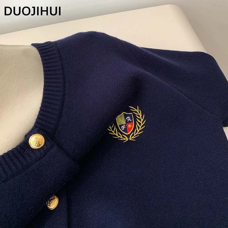 DUOJIHUI Autumn Fashion Sweater Knitted Female Cardigan Sweet Preppy Style Loose Classic Chic Embroidery Simple Women\'s Cardigan