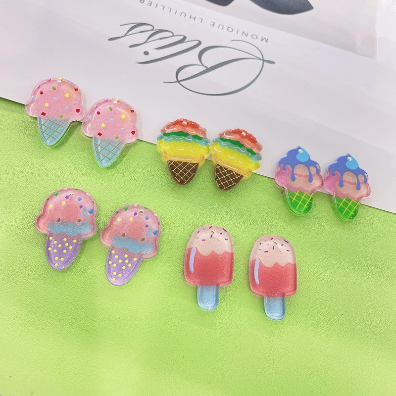 Wholesale 100pcs/lot color pattern print cartoon ice cream shape acrylic beads diy jewelry earring/garment pendant accessory