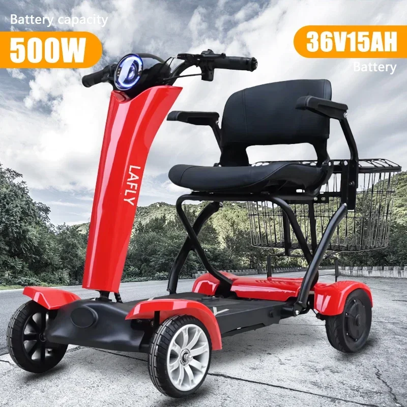 500W-15AH 15 MPH 36 Volt Seniors Disabled 4 Wheels Auto Folding Mobile Electric Scooter City Bike