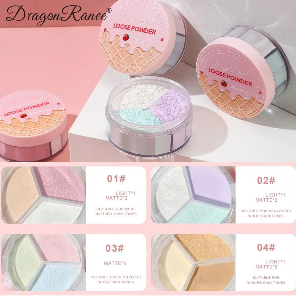 Tri-color Softening Loose Powder Waterproof Concealer Oil Control Facial Makeup Fixer Pearl Matte Highlight Contour Blush Powder