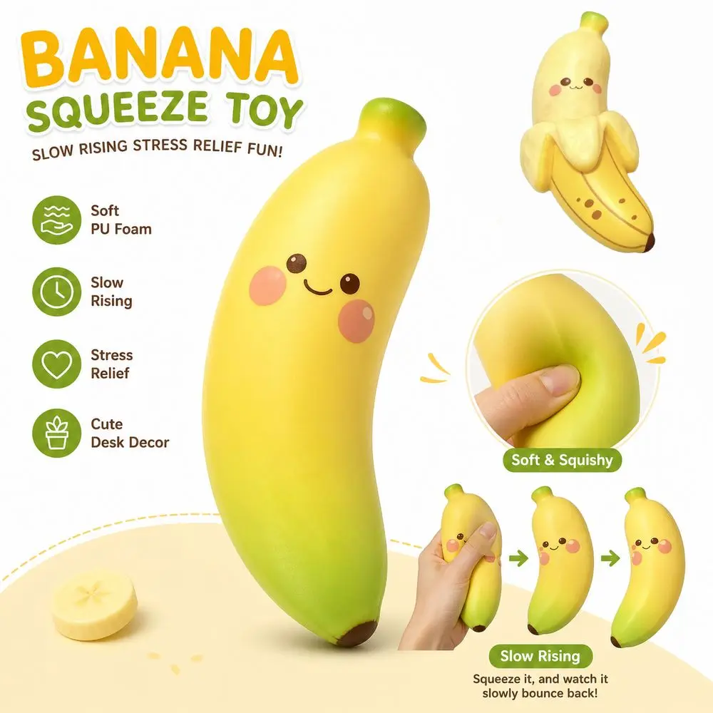 PU Simulated Banana Squeeze Toy Soft Peeled Banana Shape Banana Stress Toy Gradient Banana Style Slow Rising Decompression Toy