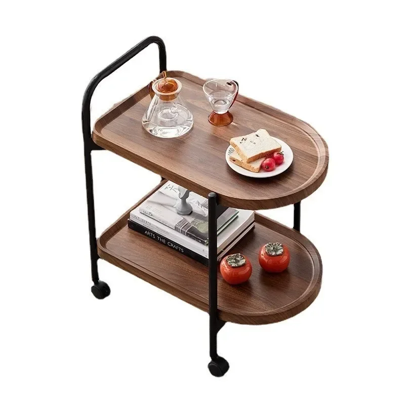 

Nordic Style Removable Coffee Table Cart With Wheels Storage Rack Small Tea Table Solid Wood 2 Layer Cart Coffee Table Furniture