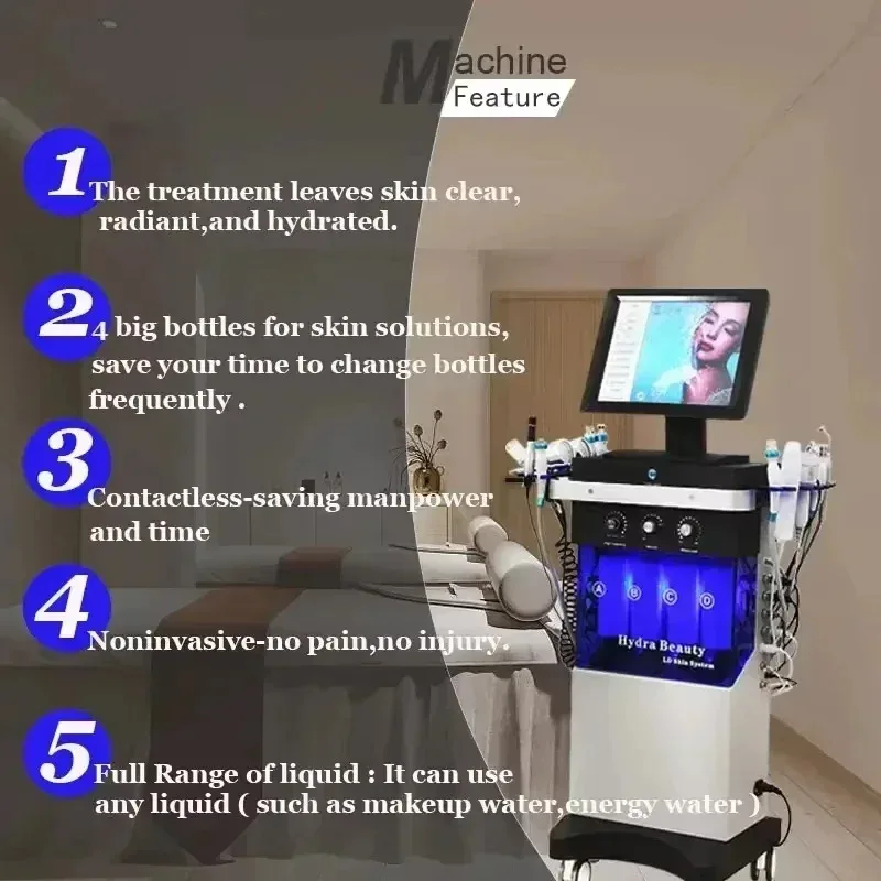

Hot selling 14 in 1 Diamond Peeling Hydro facial machine water jet Aqua facial Vacuum Skin Care Cleaning lifting bubble spa