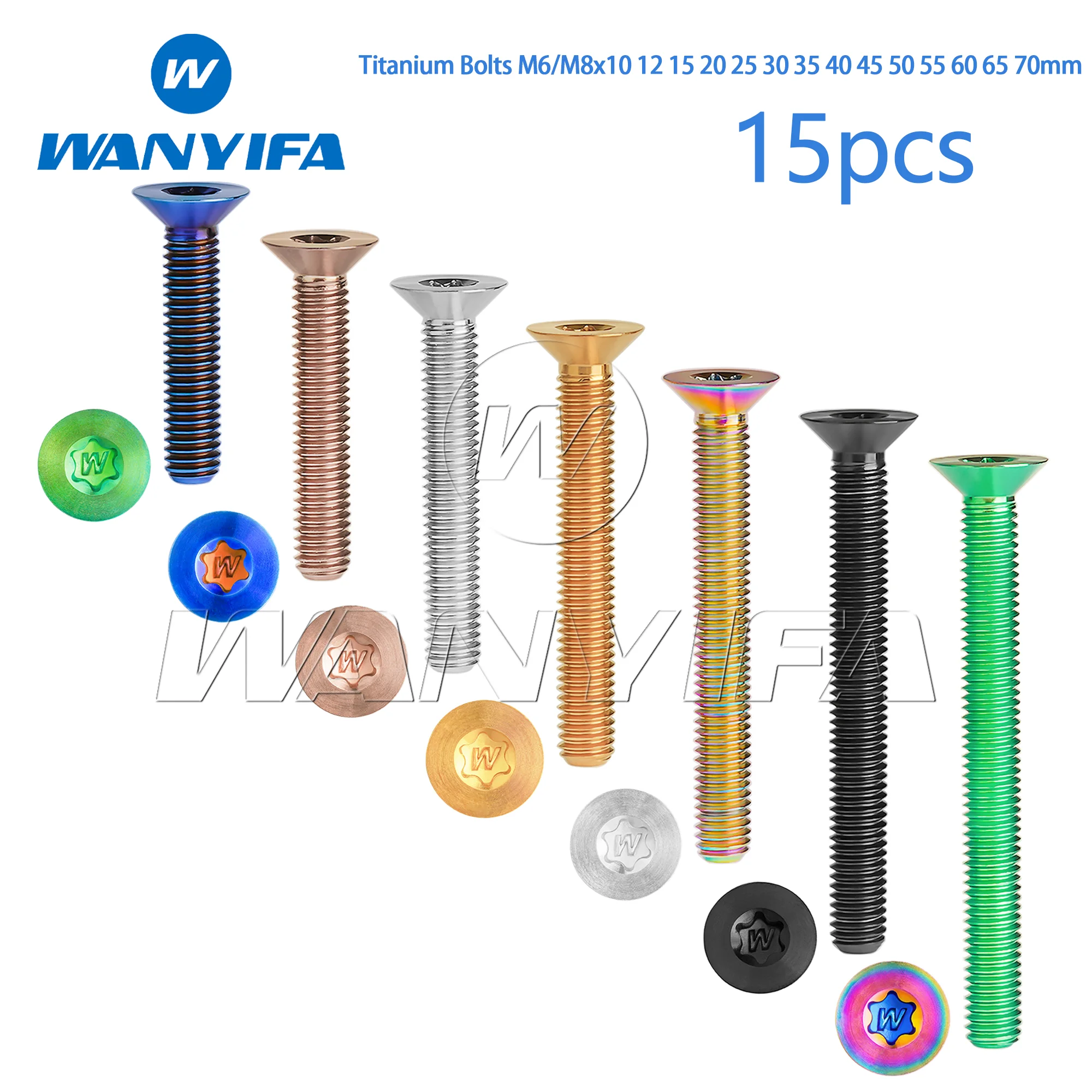 

Wanyifa 15pcs Titanium Screw M6/M8x10 12 15 20 25 30 35 40 45 50 55 60 65 70mm Inner Torx Countersunk Head Modification Fastener
