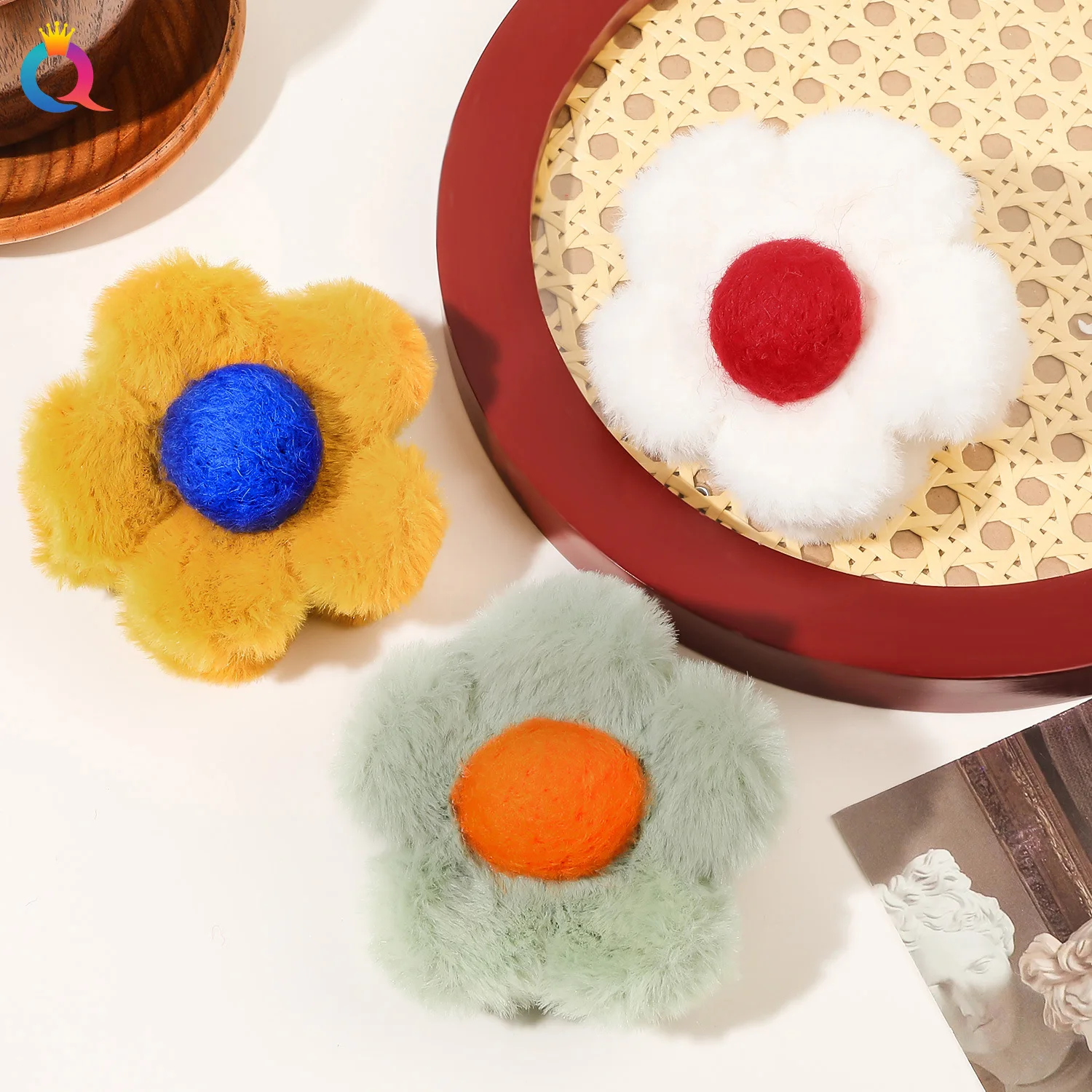 Flower Shape Plush Hairpin, Senior Sense Hairpin, Nova Moda, Outono e Inverno, Atacado