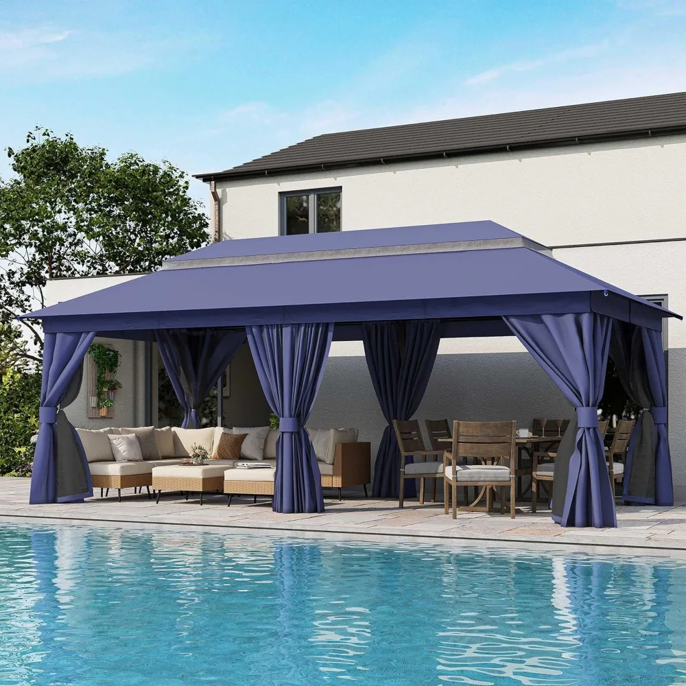 

Outdoor Patio Gazebo 10'x20' with Expansion Bolts, Heavy Duty Party Tent & Shelter with Double Roofs, Mosquito Nettings and Pri