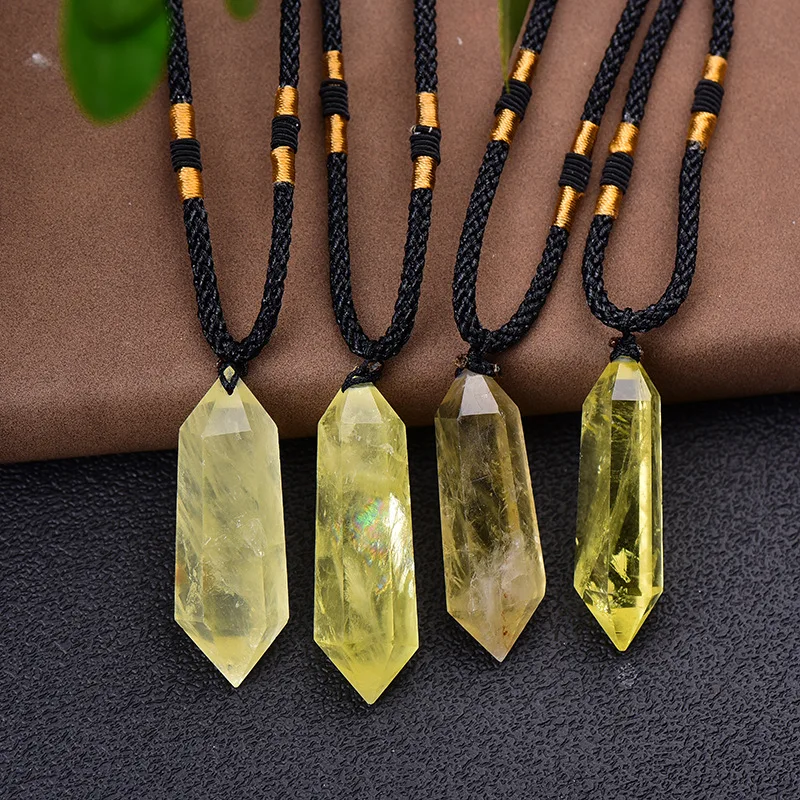 Natural Double Point Quartz Necklace Fortune Citrine Wand Pendant Mysterious Energy Stone Hexagonal Prisms Charms Woman Jewelry