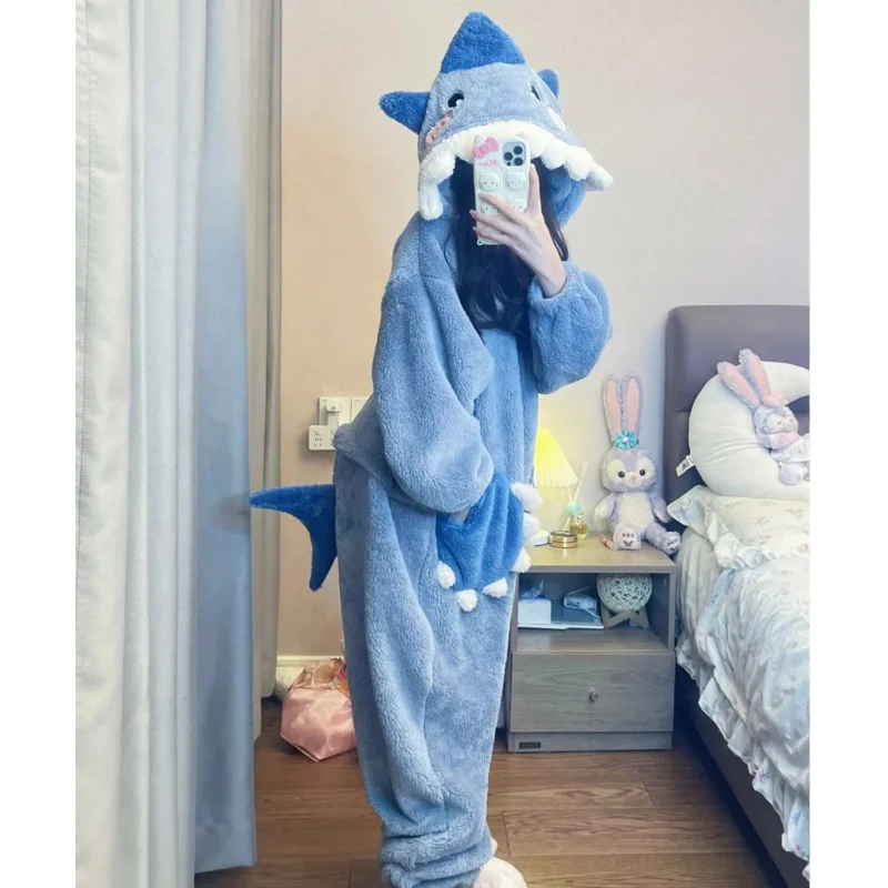 Kigurumi Blue Shark Onesies 잠옷 만화 의상 할로윈 코스프레 잠옷 파티 드레스 성인 Pijamas
