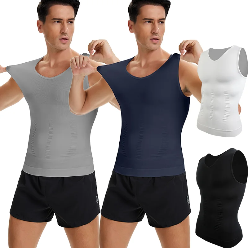Men V‑Neck Sleeveless Compression Tank Top Tummy Control Body Shaper Slimming Abdomen Workout Shapewear Belly Trimmer Undershirt