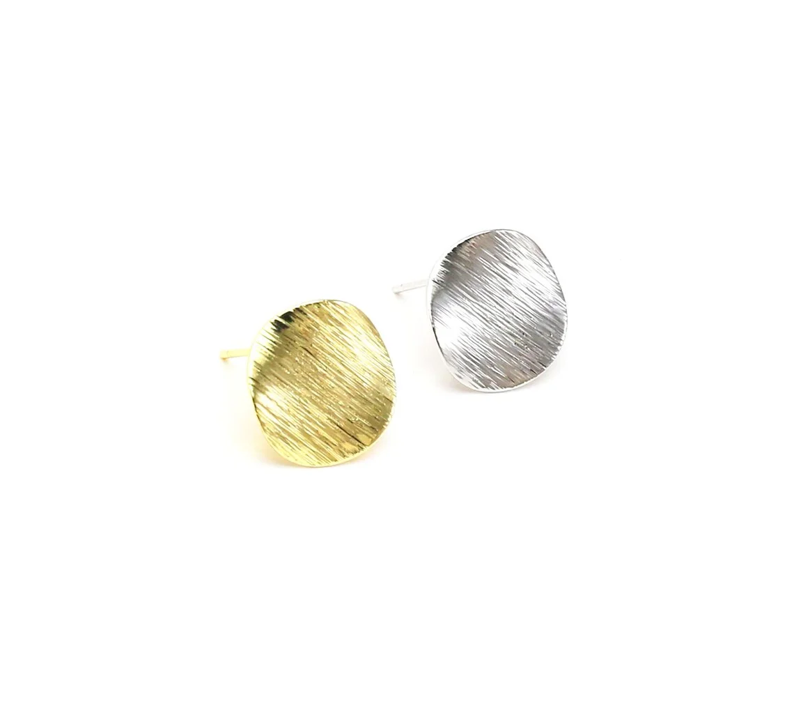 10pcs Round Earring Studs, Textured Round Earring Post, 10mm, 15mm, Earrings Making, Jewelry Supplies, Real Gold Plated -GS185