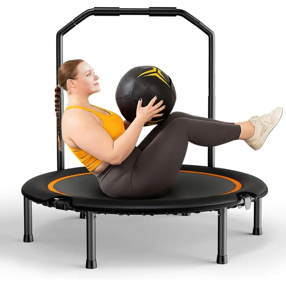 

48" oldable Rebounder, 550LBS itnTpoline with Durable Bungees, Adjustable Handl, Stable & Quiet Exercise Rebounder or Adults, Gr