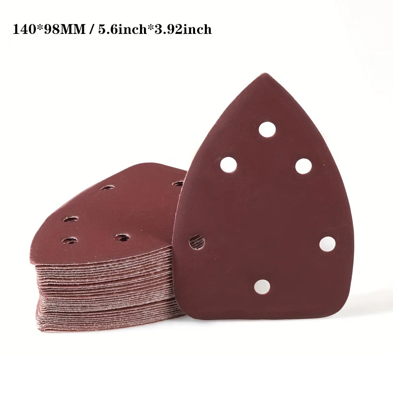 10Pcs 140*90*mm 6Hole Sanding Sheets Triangle Red Sandpaper Hook & Loop 60-240 Grits Abrasive Sanding Disc For Wood Sanding