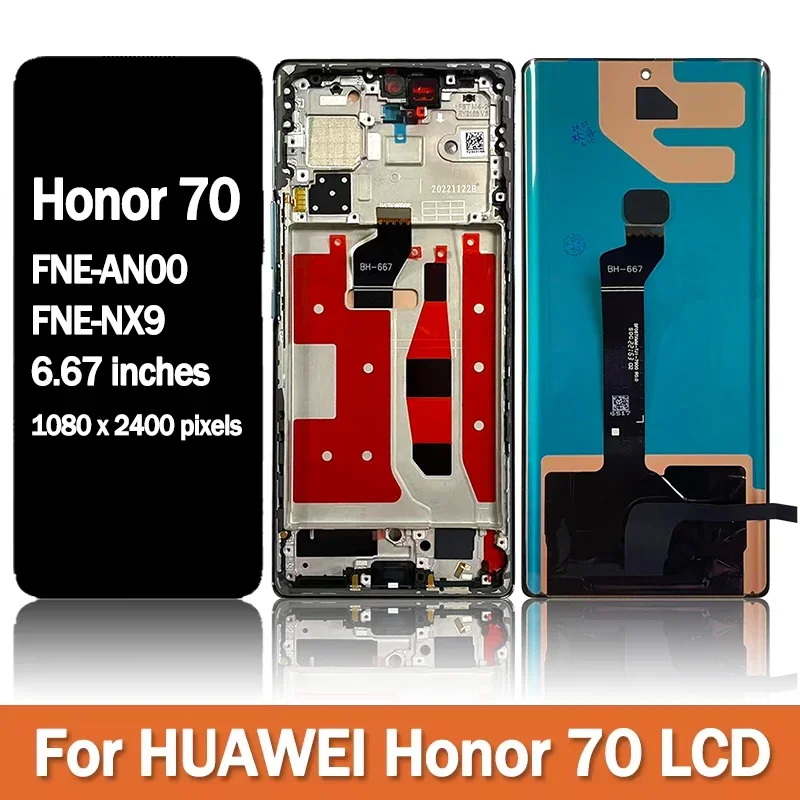 6.67'' AMOLED Nowy Wyświetlacz LCD z Ekranem Dotykowym i Digitizerem z Czytnikiem Linii Papilarnych do Huawei Honor 70 Honor70 FNE-AN00 FNE-NX9 — zdjęcie produktu 2