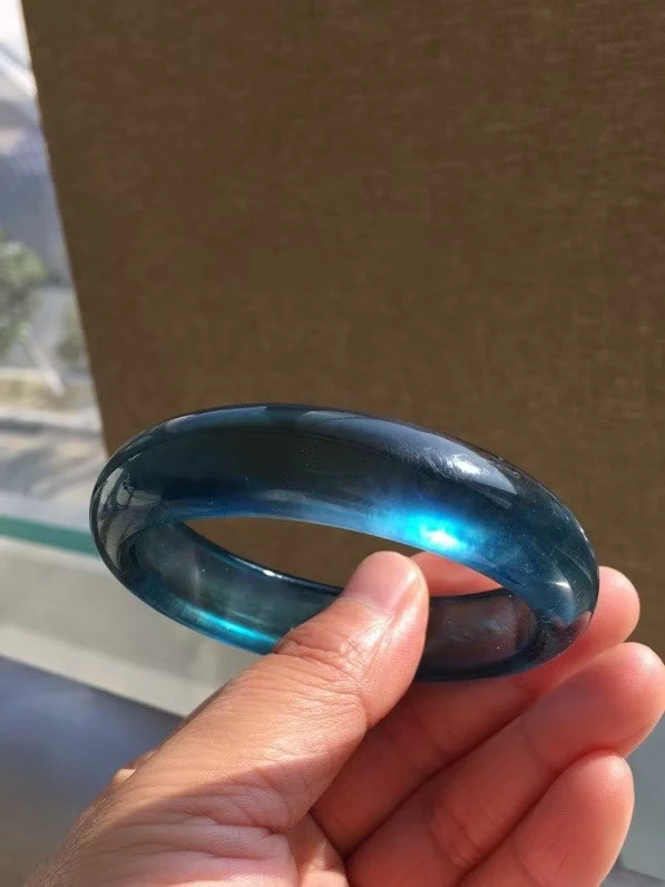 Natural Blue Aquamarine Round Bangle Brazil Gemstone Bracelet 60MM Deep Blue Aquamarine 18*7mm Aquamarine Women AAAAAA