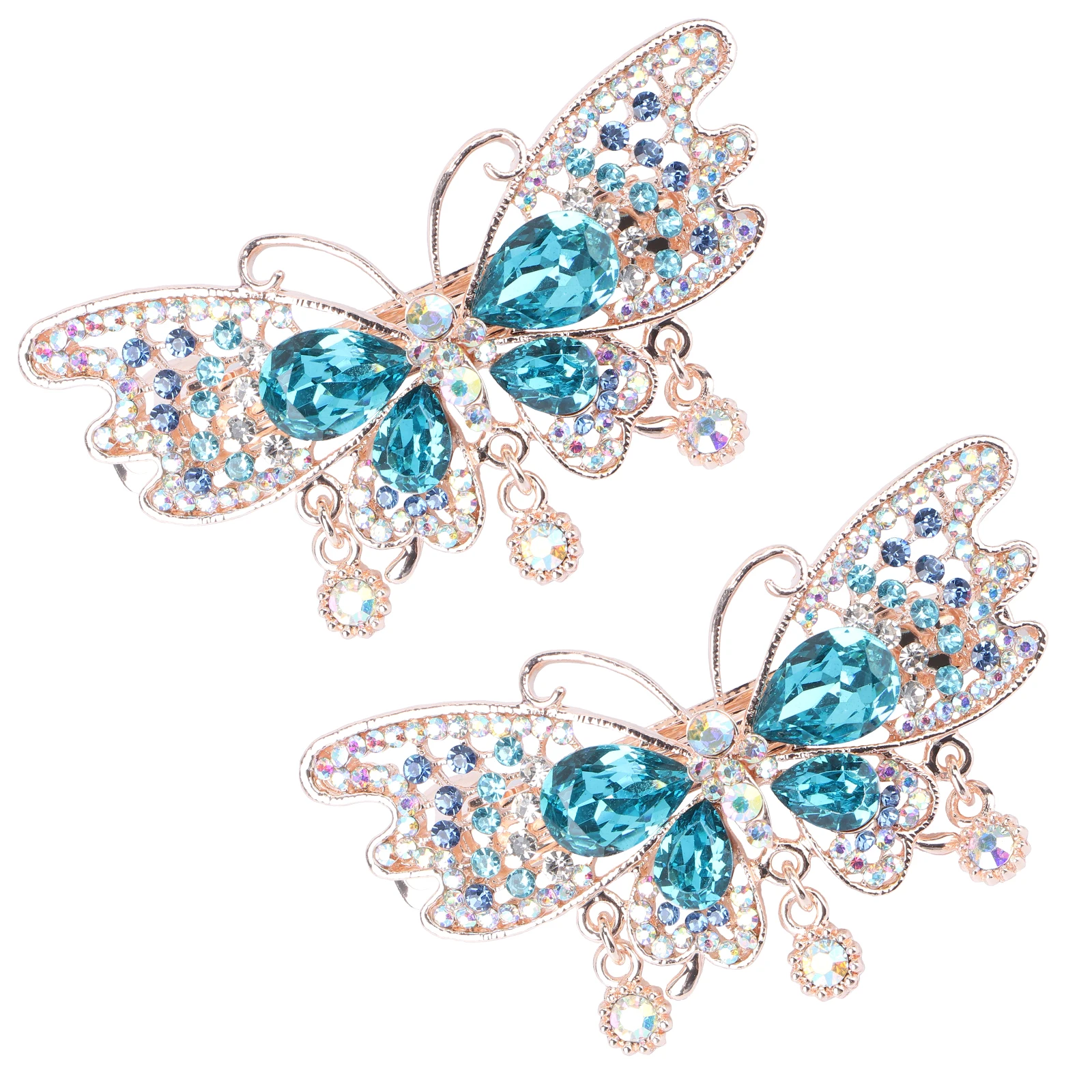 

2Pcs Crystal Hairpins Sparkly Automatic Barrettes Women Blue Bow Ponytail Holders Fashion Accessories Lightweight Durable