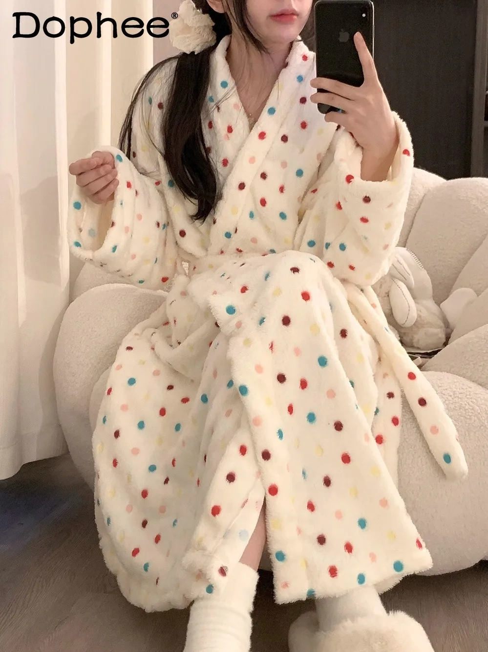 2025-autunno-inverno-nuovo-stile-giapponese-ins-spessore-corallo-pile-lunga-camicia-da-notte-dolce-ragazza-a-pois-allentato-casual-homewear