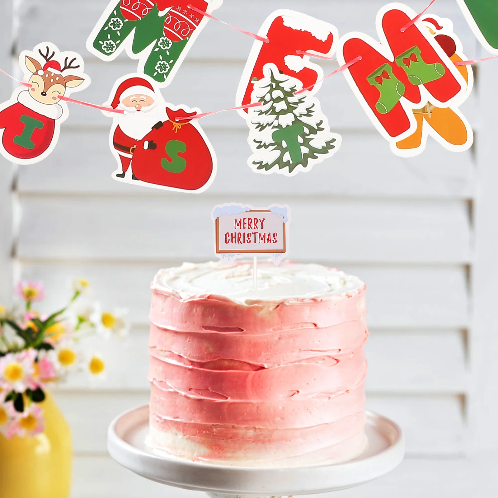 

1Set Christmas Banner Party Hanging Decorations Paper Cake Picks Festive Holiday Decor Christmas DIY Cake Picks