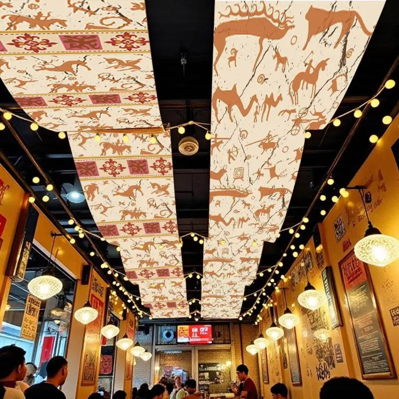 VIKAMA Ceiling Hanging Curtain Ethnic Rock Art Hunting Decorative Banner Restaurant Bar Cafe Wedding Home Decor