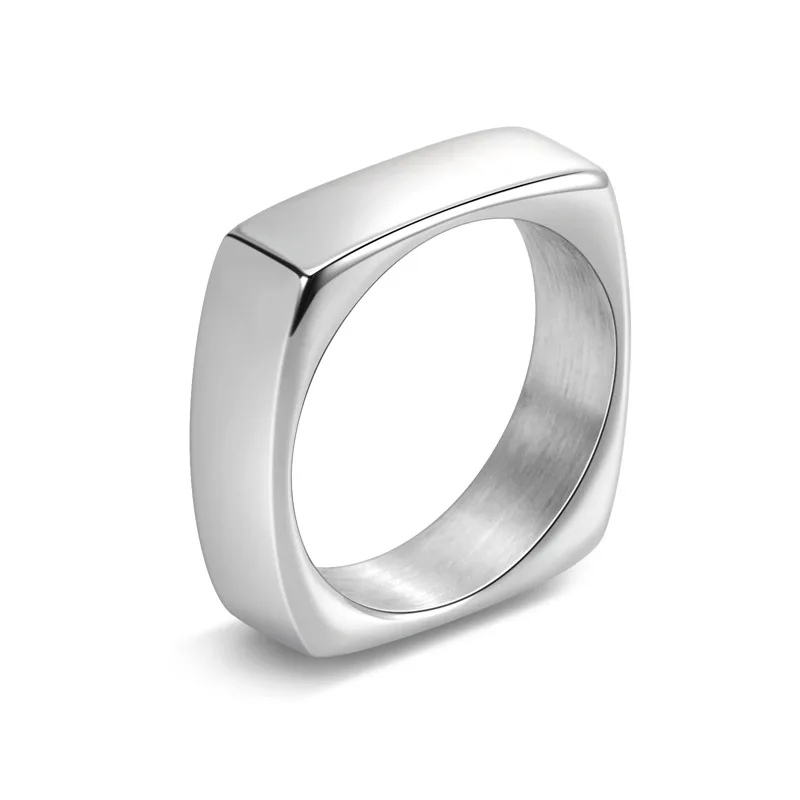 

6mm Wide Square Titanium Steel Ring Polished Minimalist Couple Bands Matching Modern Wedding Jewelry for Him and Her