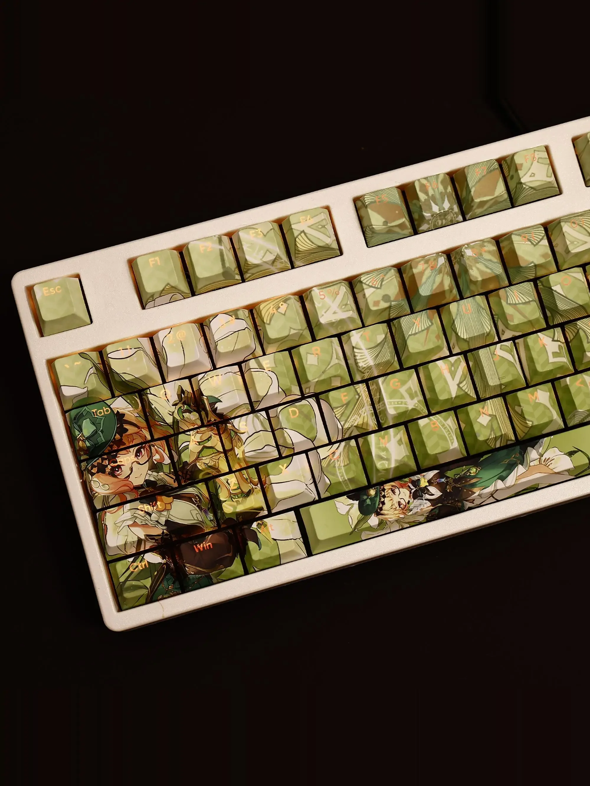 Emilie 108 Keycaps Genshin Impact PBT DYE Sublimation Light Transmitting Cherry MX Cross Axis Switch for Mechanical Keyboard
