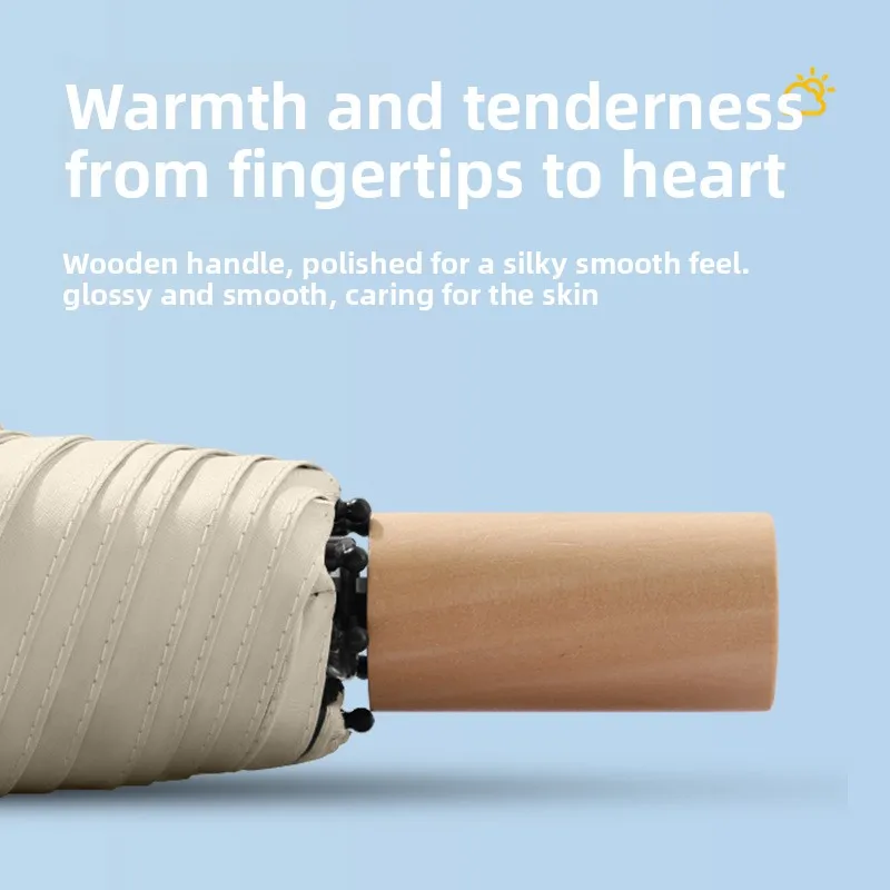 مظلة من الفينيل بمقبض من الخشب الصلب ومظلة صغيرة طازجة ومظلة مشمسة بثلاثة أضعاف