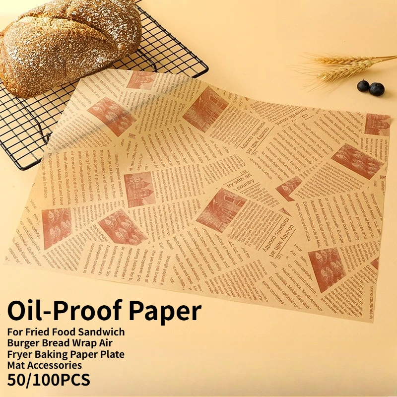 50/100PCS Oil-Proof Paper For Fried Food Sandwich Burger Bread Wrap Air Fryer Baking Paper Plate Mat Accessories