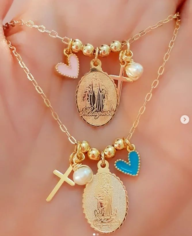 مجوهرات عذراء مطلية بالذهب عيار 18 قيراط، مجوهرات عصرية مخصصة على شكل قلب متقاطع