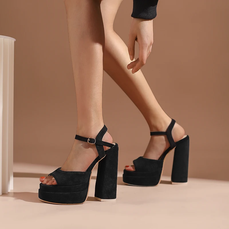 Lasyarrow Summer Women Platform Sandals Open Toe Platform buckle Strap Sandals High Heels Orange Green Black Shoes Size 44