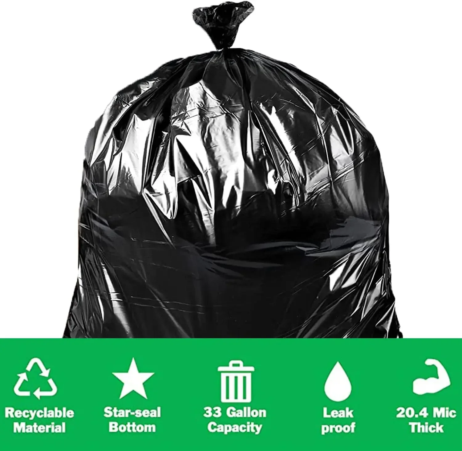 Extra Large Black Thick Trash Bags Flat Top Cleaning Bags Heavy Duty Commercial Kitchen Outdoor Waste Plastic Garbage Sacks