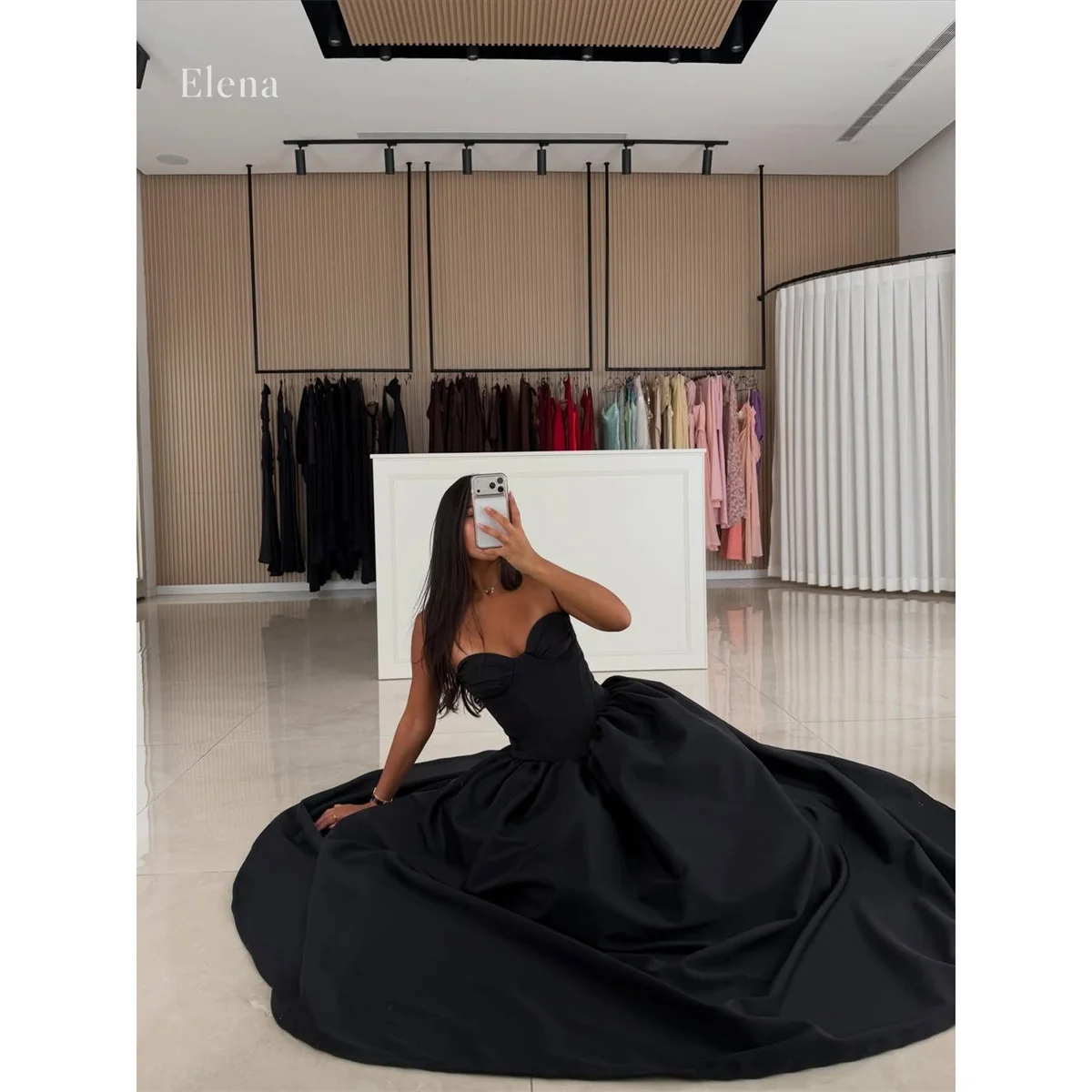Elena Satin Sweetheart Black Ball Gown Princess Prom Dress Elegant Strapless Featuring Corset Ruched Robes De Soirée Customized